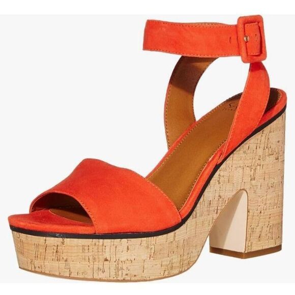 FRANCO SARTO WINNIE SANDAL ORNGE CORK HEEL SZ.4.5 EUC. - Picture 1 of 11